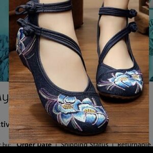 Embroidered Dark Blue Women's Shoes